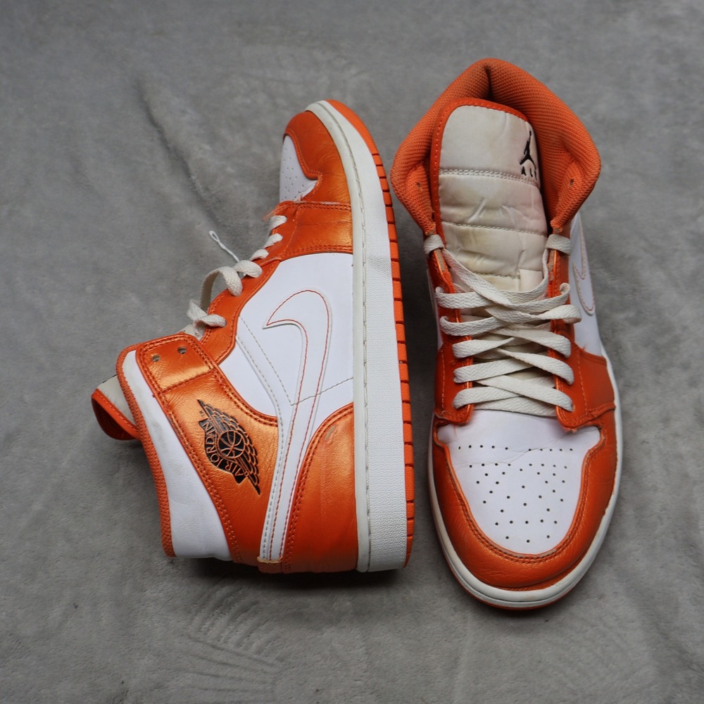 Nike Mens‎ 10 Basketball Shoes Metallic Orange Jordan 1 Mid Leather Sneakers